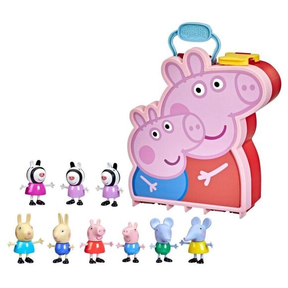 Hasbro Peppa Pig Carry Case with Figures - Pink, Red, Blue - Picture 1 of 4